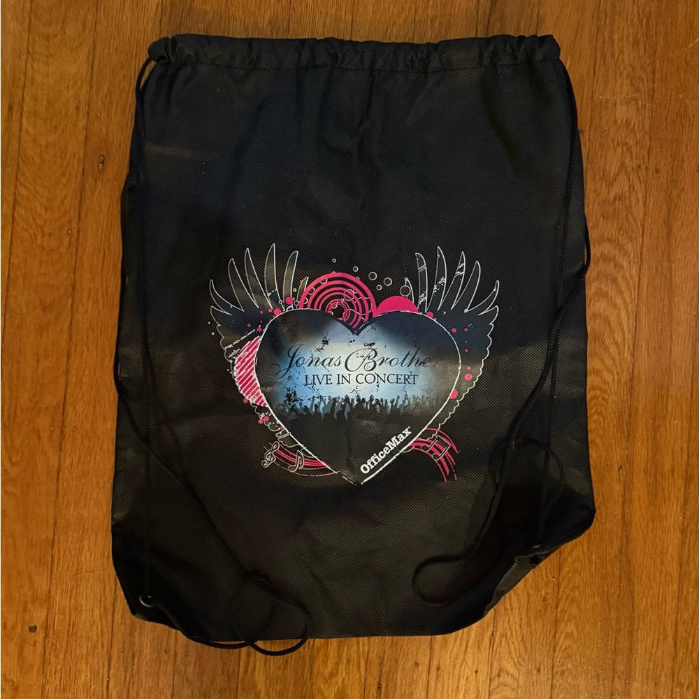 Black Vintage Jonas Brothers Drawstring Backpack from 2009 Tour NEW